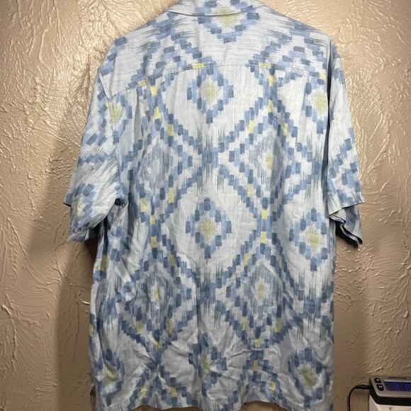 Tommy Bahama Blue Short Sleeve Button Up 100% Silk Geometric Shirt Mens Sz Large - Picture 4 of 6